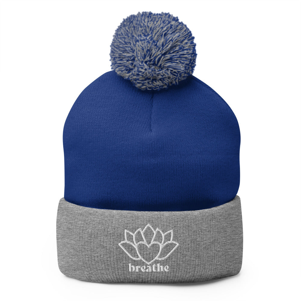 Breathe Pom-Pom Beanie - Royal/Heather Grey